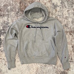 Champion Heather Gray Hoodie with Script Logo